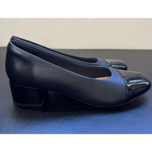 Clarks Marilyn Sara Pumps Women's 7.5M Black Leather Cap Toe Patent Block Heel